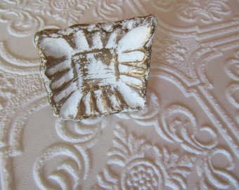 Square Scallop Knob Sold Individually White and Gold for Drawers or Cabinets