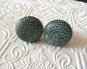2 Round Black Knobs with Aqua Blue Accents Available in Pairs