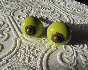 Set of 2 Citrus Green Ceramic Knobs