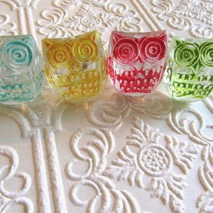 Glass Owl Colorful Knobs Set of 4 Aqua, Yellow, Hot Pink, Green