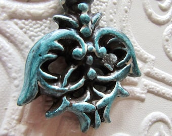 2 Gothic Aged Brass Pulls in Cream and Blue Lagoon