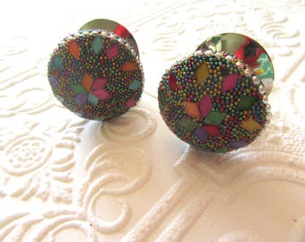 Set of 2 Multicolored Pearl and Silver Glass Mosaic Knobs