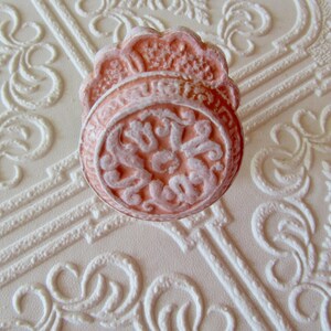 Warm Pink and White Antiqued Knob with Backplates Carved Pattern