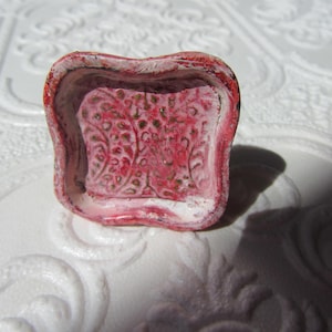 2 Red and White Brass Leaf Metal Distressed Knobs for Drawers or Cabinets