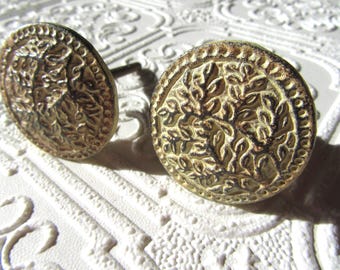 2 Round Antiqued Cream Round Leaf Knobs for Drawers or Cabinets
