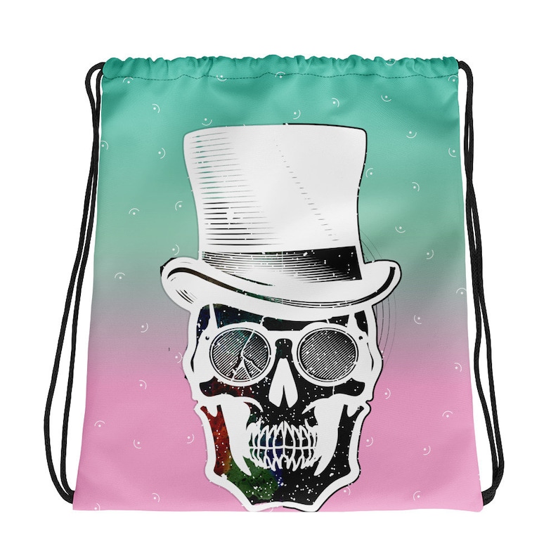 Frosty Steampunk Skull Drawstring bag