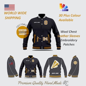 Überlegene Handwerkskunst Personalisierte Letterman Varsity Stickerei Jacke mit Initialen, Grad Jahren, Chenille Patches auf Leder / Wolle Ärmeln
