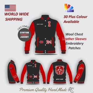 Überlegene Handwerkskunst Personalisierte Letterman Varsity Stickerei Jacke mit Initialen, Grad Jahren, Chenille Patches auf Leder / Wolle Ärmeln