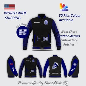 Überlegene Handwerkskunst Personalisierte Letterman Varsity Stickerei Jacke mit Initialen, Grad Jahren, Chenille Patches auf Leder / Wolle Ärmeln
