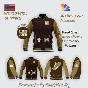 Überlegene Handwerkskunst Personalisierte Letterman Varsity Stickerei Jacke mit Initialen, Grad Jahren, Chenille Patches auf Leder / Wolle Ärmeln