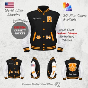 Chaqueta universitaria personalizada Letterman, chaqueta del equipo escolar con parches de chenilla personalizados y nombre del equipo personalizado