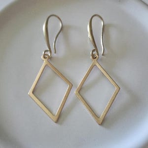 18K Gold Diamond Earrings, Rhombus Shape Earrings, Minimalist Jewelry