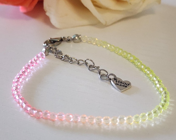 Crystal Glass Ombre Bead Bracelet: Handmade Pink Lemonade Pastel Jewelry