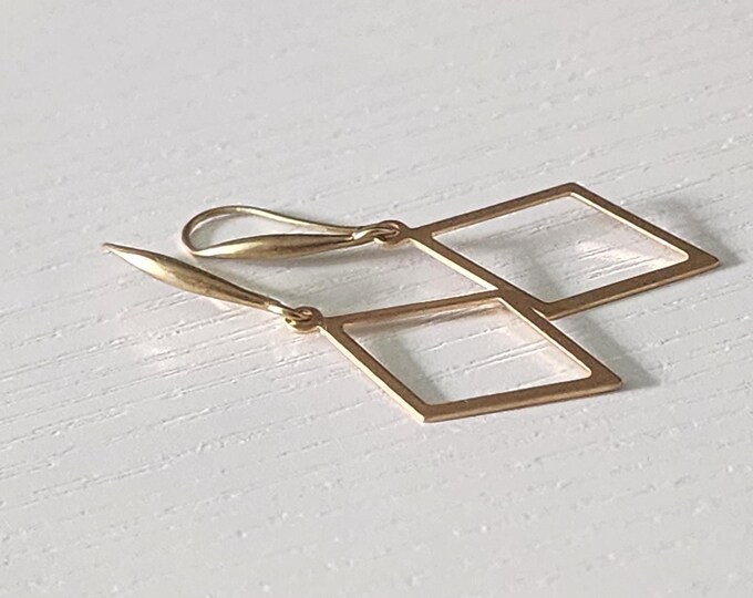 Gold Brass Diamond Earring Hoop, Geometric Lightweight Jewelry, Rhombus Shape, Minimalist, Gift For Her