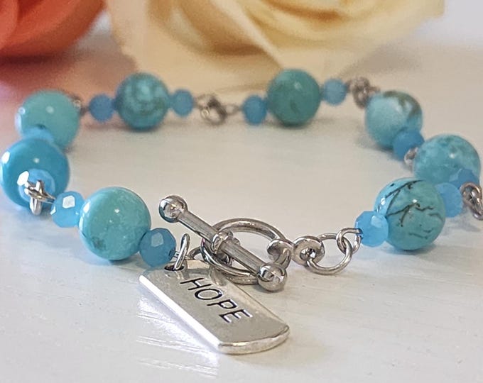 Turquoise Bracelet With Engraved Charm: Faith Inspirational Jewelry, Encouragement & Support Gift
