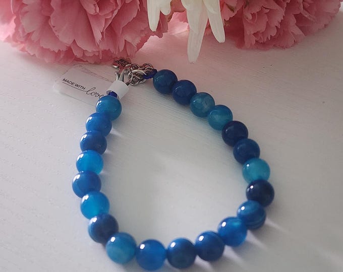 Blue Agate Bracelet - Boho Crystal Jewelry, Stone Beads Bracelet, Natural Gemstone
