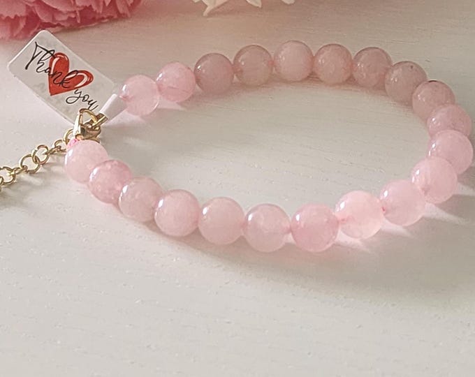 Pink Rose Quartz, Boho Crystal Jewelry, Stone Beads Bracelet, Natural Gemstone