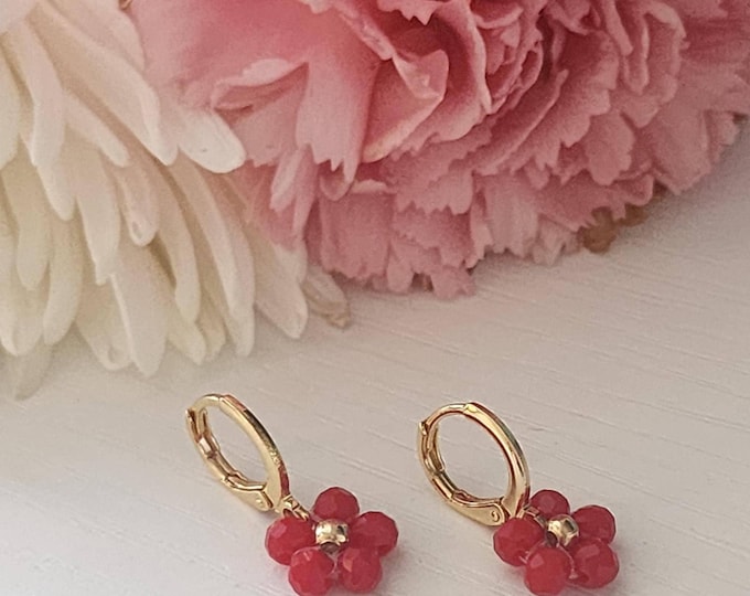 Lever Back Earrings Floral Handmade Jewelry for Her, Elegant Birthday & Anniversary Gift, Lightweight 18K Gold Plated Statement Earrings
