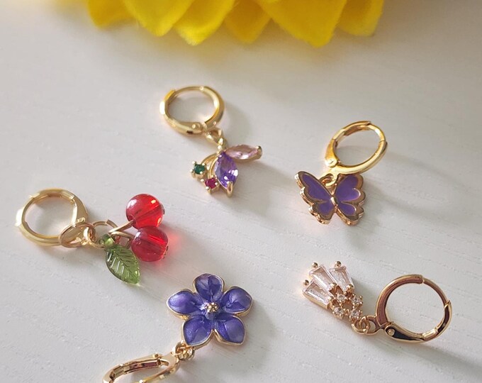 Gold Charm Small Hoop Earrings – Dainty Statement Jewelry Gift For Her, Cute Hoops For Girls and Women