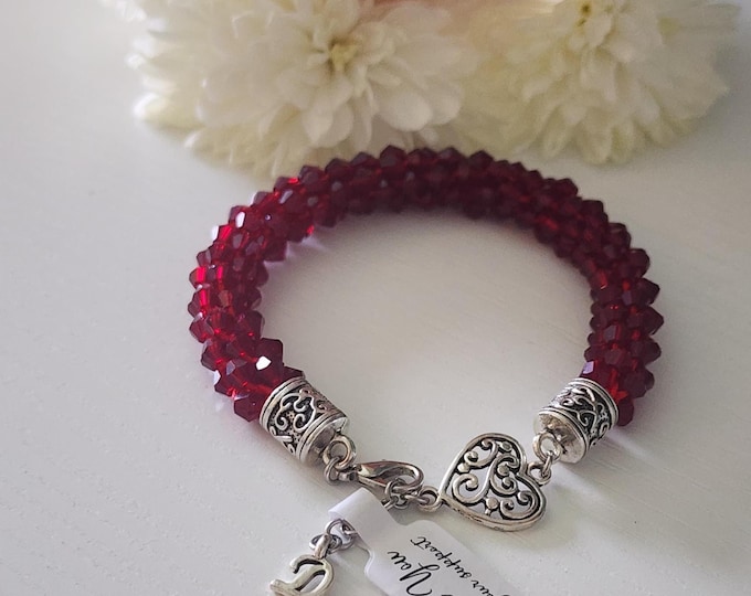 Kumihimo Bracelet with Woven Crystals & Dangle Charm, Handmade Boho Jewelry, Adjustable Friendship Bracelet, Gift for Her