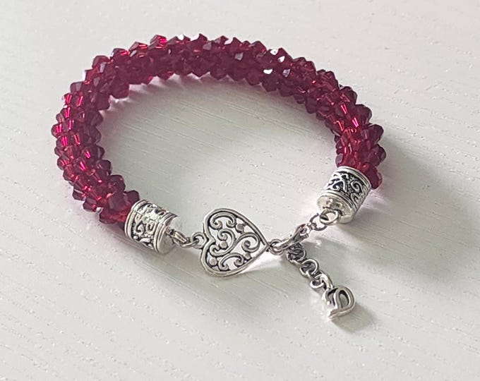Adjustable Kumihimo Bracelet - Woven Crystal Jewelry, Dangle Charm, Handmade Friendship Bracelet