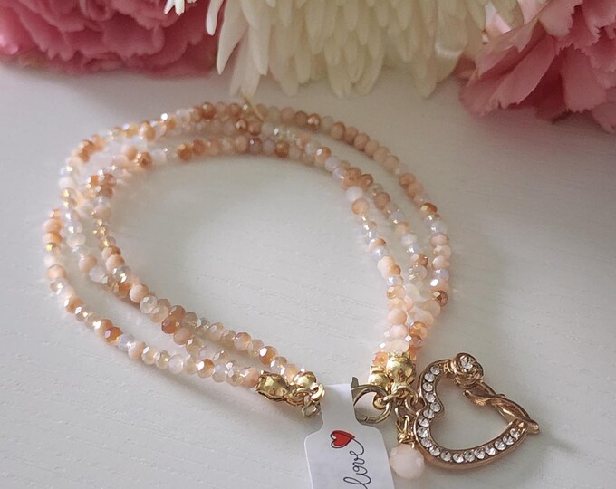 Glamorous Multi Strand Bracelet - Beige "Champagne" Color, Glam Statement Jewelry Gift For Her