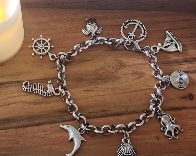 Nautical Charm Bracelet: Stainless Steel Boho Beach Jewelry