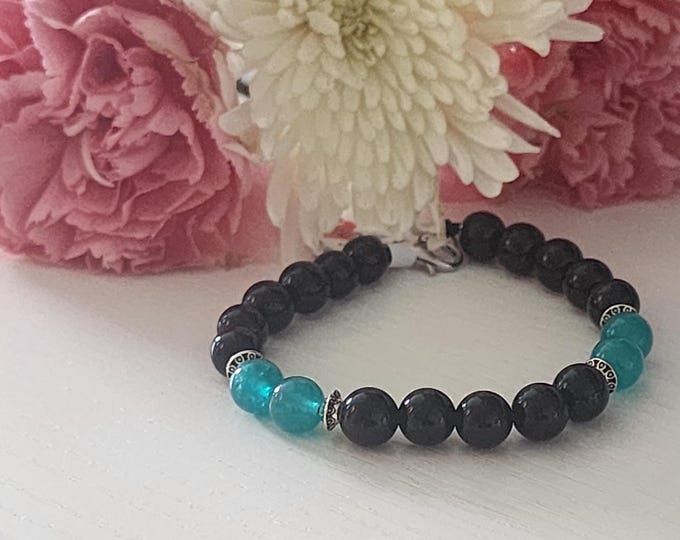 Obsidian Glass & Jade Crystal  Bracelet - Boho Crystal Jewelry, Stone Beads Bracelet, Natural Gemstone