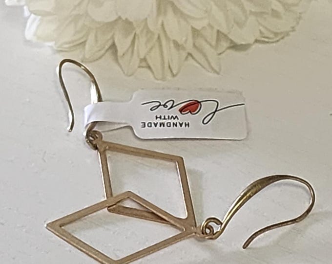 Geometric Gold Earrings - Diamond Shape, Rhombus Earrings, Minimalist Jewelry, Gift For Her