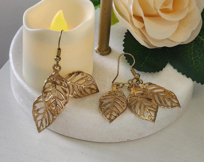 Gold Leaf Dangle Earrings – Lightweight Boho Jewelry, Nature Inspired Gift for Her