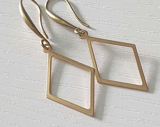 18K Gold-Plated Diamond Earrings: Rhombus Shape Earrings, Minimalist Jewelry