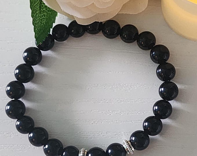 Black Obsidian Beaded Bracelet – Natural Gemstone Stretch Bracelet for Men & Women, Healing Energy Jewelry, Minimalist Handmade Gift"
