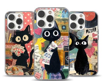 Funda para teléfono con diseño de gato negro japonés Kitty, elegante y caprichoso