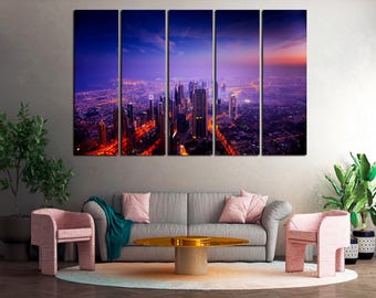 Dubai Sunrise Canvas Wall Art – Golden Hour Skyline Print – Elegant Cityscape for Modern Spaces - Dubai Cityscape Poster