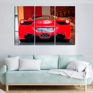 Ferrari 458 Italia Rear View Wall Art – Italian Power Canvas – Bold Supercar Poster for Speed Lovers - Ferrari 458 Canvas Set for Wall Decor