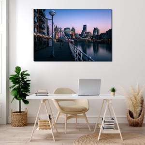 London Skyline Evening Canvas – Tower Bridge & Cityscape Wall Art – UK Urban Architecture Print - London Wall Art - UK Art Prints