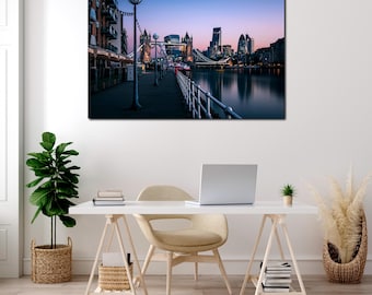 London Skyline Evening Canvas – Tower Bridge & Cityscape Wall Art – UK Urban Architecture Print - London Wall Art - UK Art Prints