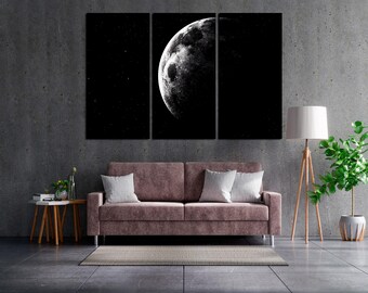 Black and White Moon Canvas – Celestial Texture Poster – Minimalist Space Art for Elegant Interiors - Moon Wall Art Canvas Set - Space Print
