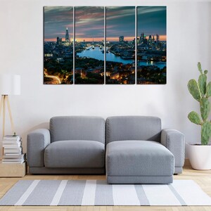 London Sunset Canvas, Aerial City View Print, Thames & Sky Wall Art, London Night Lights, UK Cityscape Decor, Urban Photography Home Decor