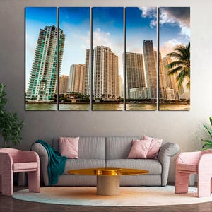 Miami Brickell Key Canvas Print, Modern Skyline Wall Art, Downtown Miami Night Lights, Florida Cityscape Decor, Oceanfront Urban Poster