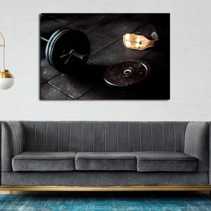 Gym Motivation Canvas Print - Weightlifting Wall Art - Home Gym Decor - Barbell & Belt Poster - Fitness Gift for Men - Ready to Hang