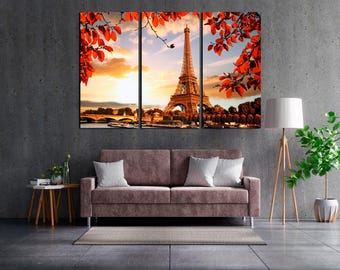 Eiffel Tower Autumn Canvas Wall Art – Paris Fall Season Print – Romantic Cityscape Decor for Cozy Interiors - Paris Wall Decor - France Art