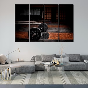 Gym Wall Art – Barbell & Gym Background Canvas, Strength Training Poster, Fitness Motivation Print, Home Gym Decor, Powerlifting Artwork