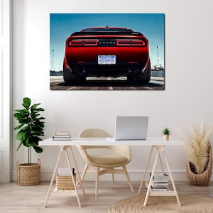Red Dodge Challenger SRT Canvas Print - Muscle Car Wall Art - American Auto Decor - Man Cave Poster - Gift for Car Lovers - Custom Sizes