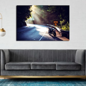 BMW R nineT Motorcycle – Cafe Racer Canvas Print – Modern Garage Wall Art for Biker Lovers - BMW Sportbike Canvas Print - Office Wall Decor