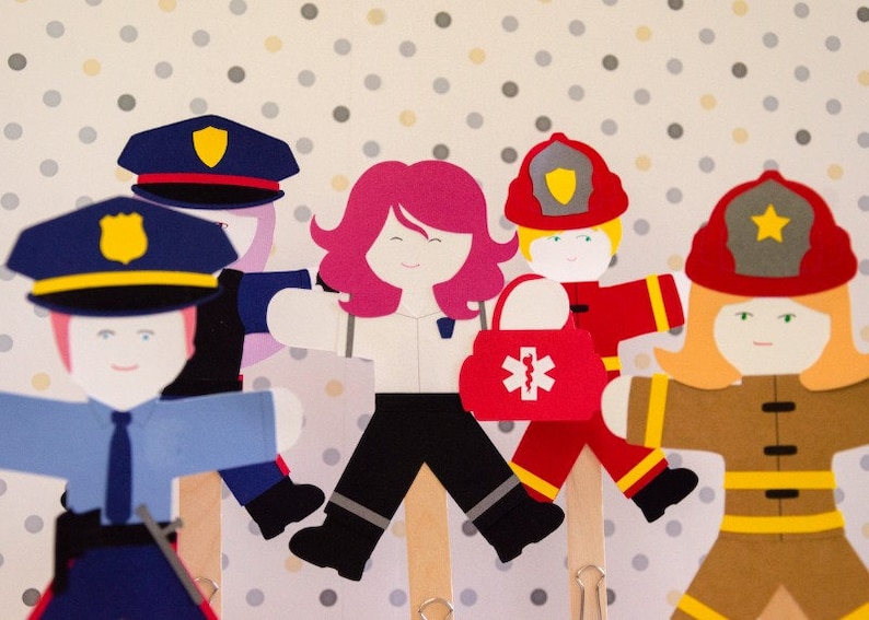 First Responders Party Paper Doll kids Craft Kit Police Gift image 1