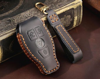 Genuine Leather Key Case For Mercedes-Benz C260L , C200L E300,S480 Handcrafted Cowhide Key Rings
