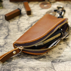 Retro-Stil Leder Reißverschluss Schlüsseltasche Herren Tragbare Taille Geldbörse Autoschlüssel Hand Aufbewahrungstasche
