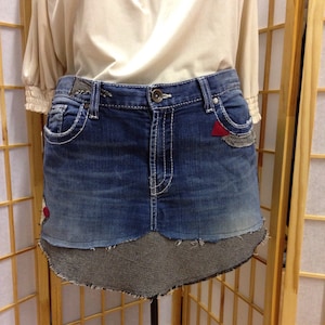 OOAK, Ladies funky upcycled denim skirt, 33 Waist, Coachella ready