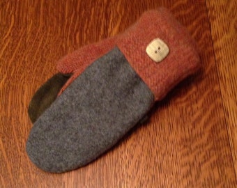 Wool sweater mittens with leather palm